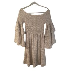 Boho Plus Floral Print Bell Sleeve Off Shoulder Mini Dress